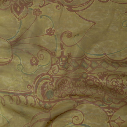 Rich Metallic Gold and Merlot Scroll Printed Organza Lame