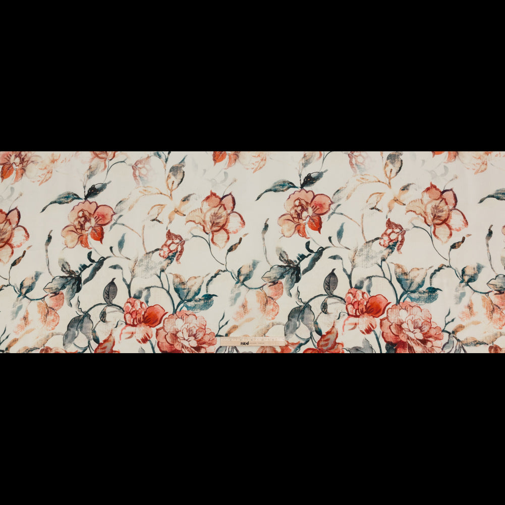 Carolina Herrera Red and Peacock Blue Watercolor Floral Silk Gazar Full