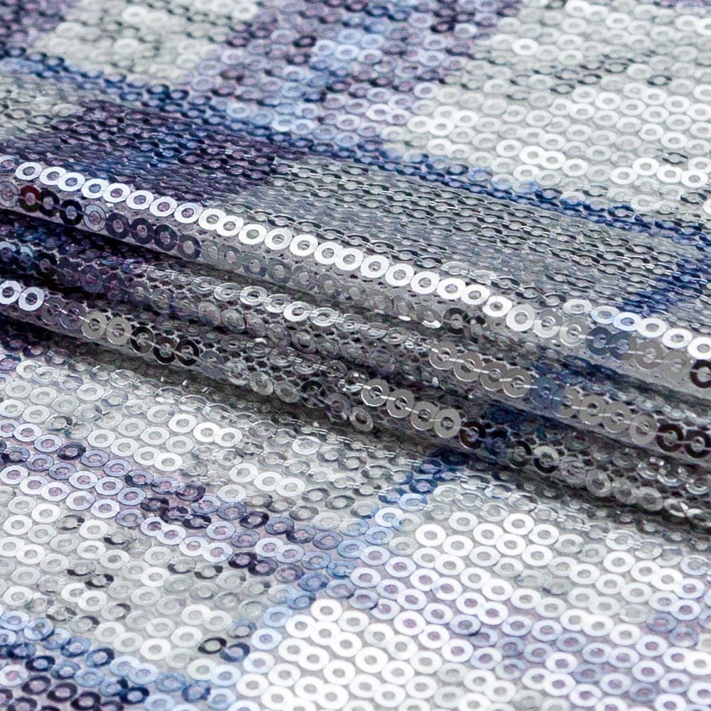 Italian Silver Circle Baby Sequins on Periwinkle, Lavender and White Plaid Mesh Folded