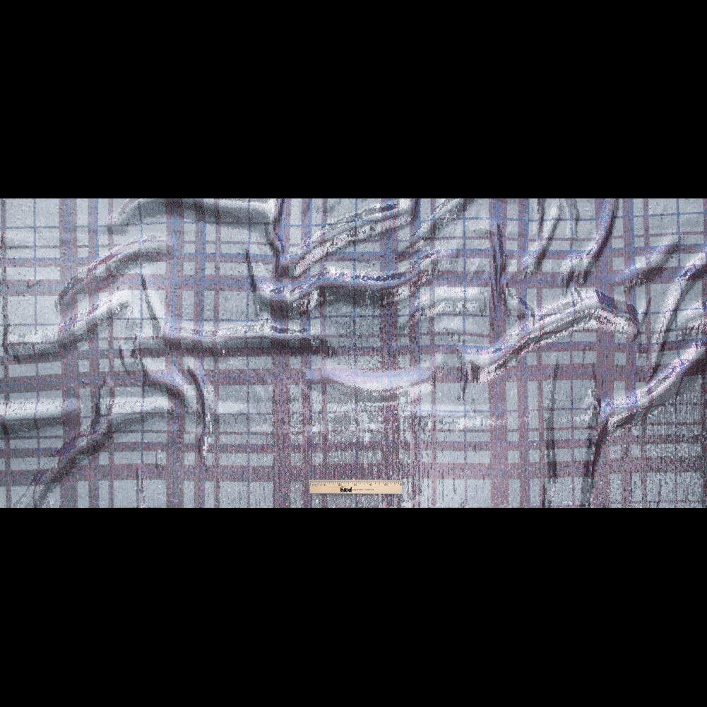 Italian Silver Circle Baby Sequins on Periwinkle, Lavender and White Plaid Mesh Full