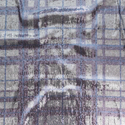 Italian Silver Circle Baby Sequins on Periwinkle, Lavender and White Plaid Mesh