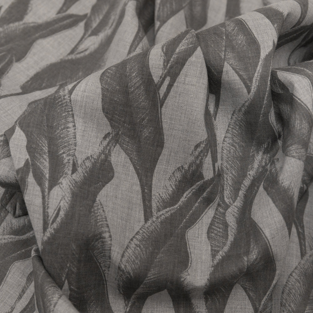 Organic Cotton Shirting - Heathered Vapor and Granite Gray Leaves Detail