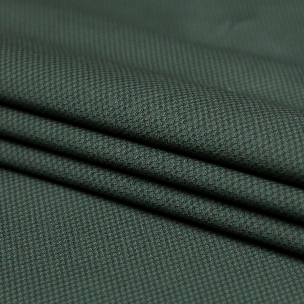 Olive Stretch Woven Cotton Pique Folded
