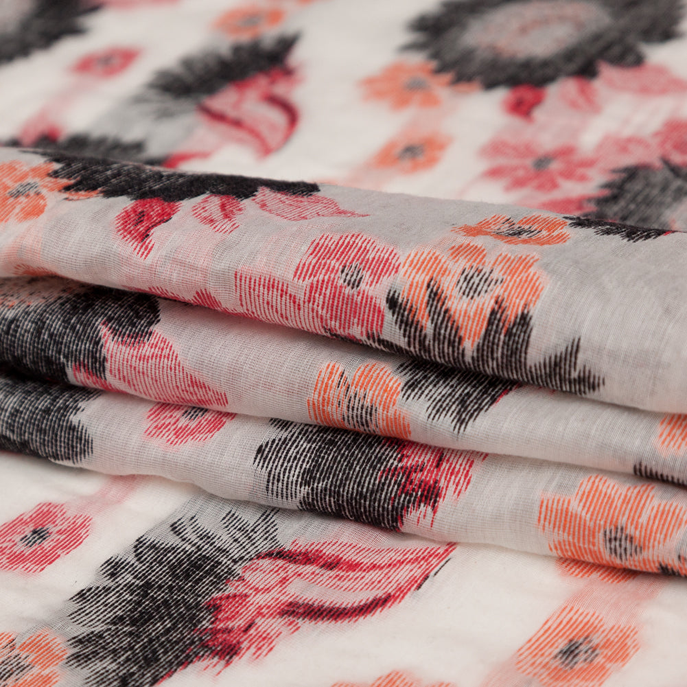 Famous NYC Designer Firecracker and Poinsettia Sunflowers Blended Cotton Brocade Folded