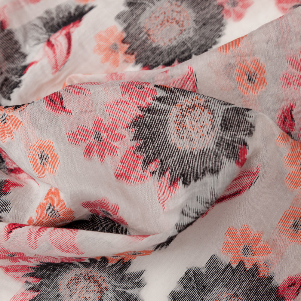 Famous NYC Designer Firecracker and Poinsettia Sunflowers Blended Cotton Brocade Detail