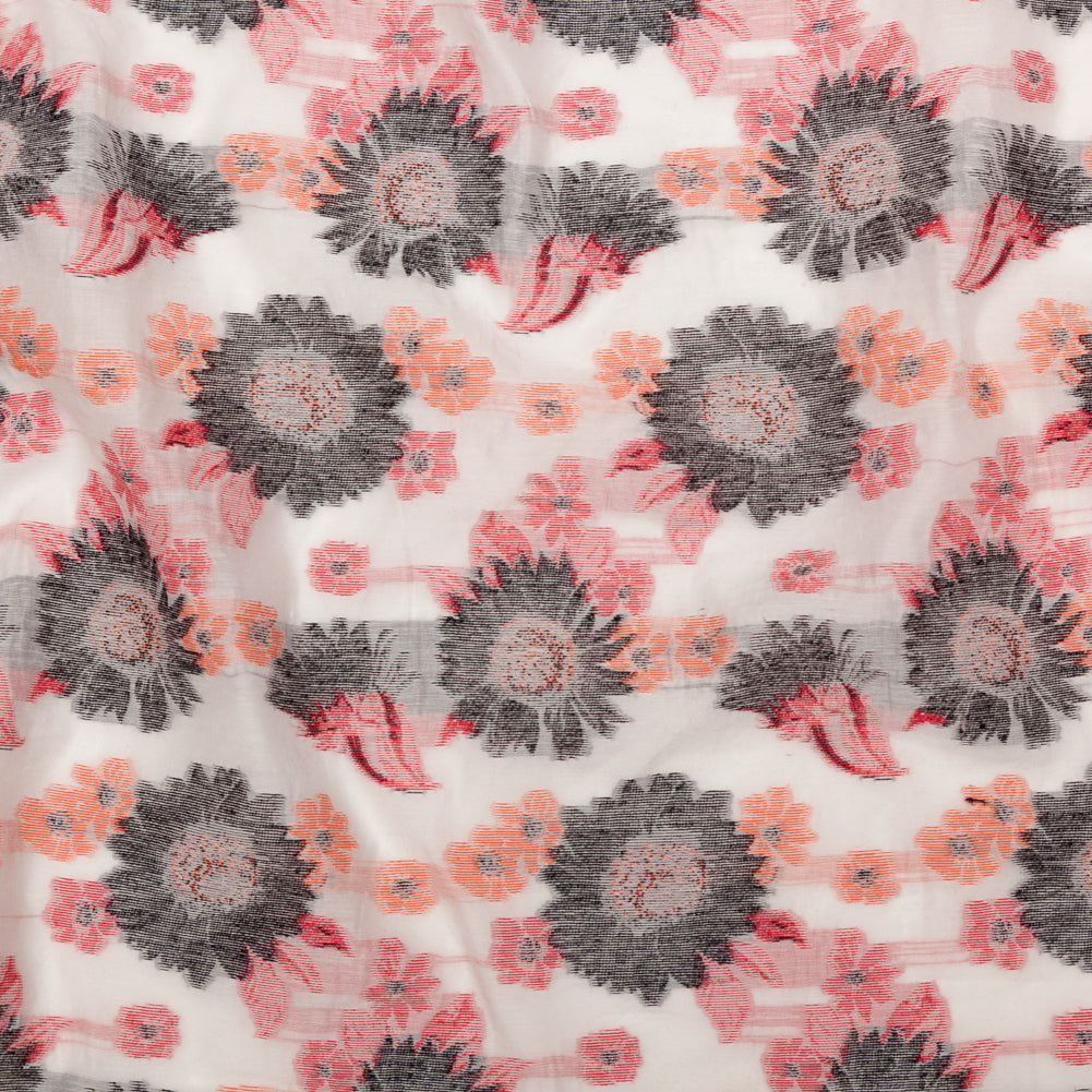 Famous NYC Designer Firecracker and Poinsettia Sunflowers Blended Cotton Brocade