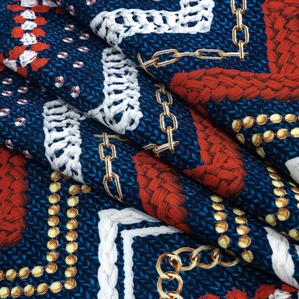 Compression Swimwear Tricot, UV Protective with Aloe Vera Microcapsules - Red and Navy Peony Nautical Ropes - Caye Collection Folded