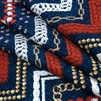 Compression Swimwear Tricot, UV Protective with Aloe Vera Microcapsules - Red and Navy Peony Nautical Ropes - Caye Collection Folded