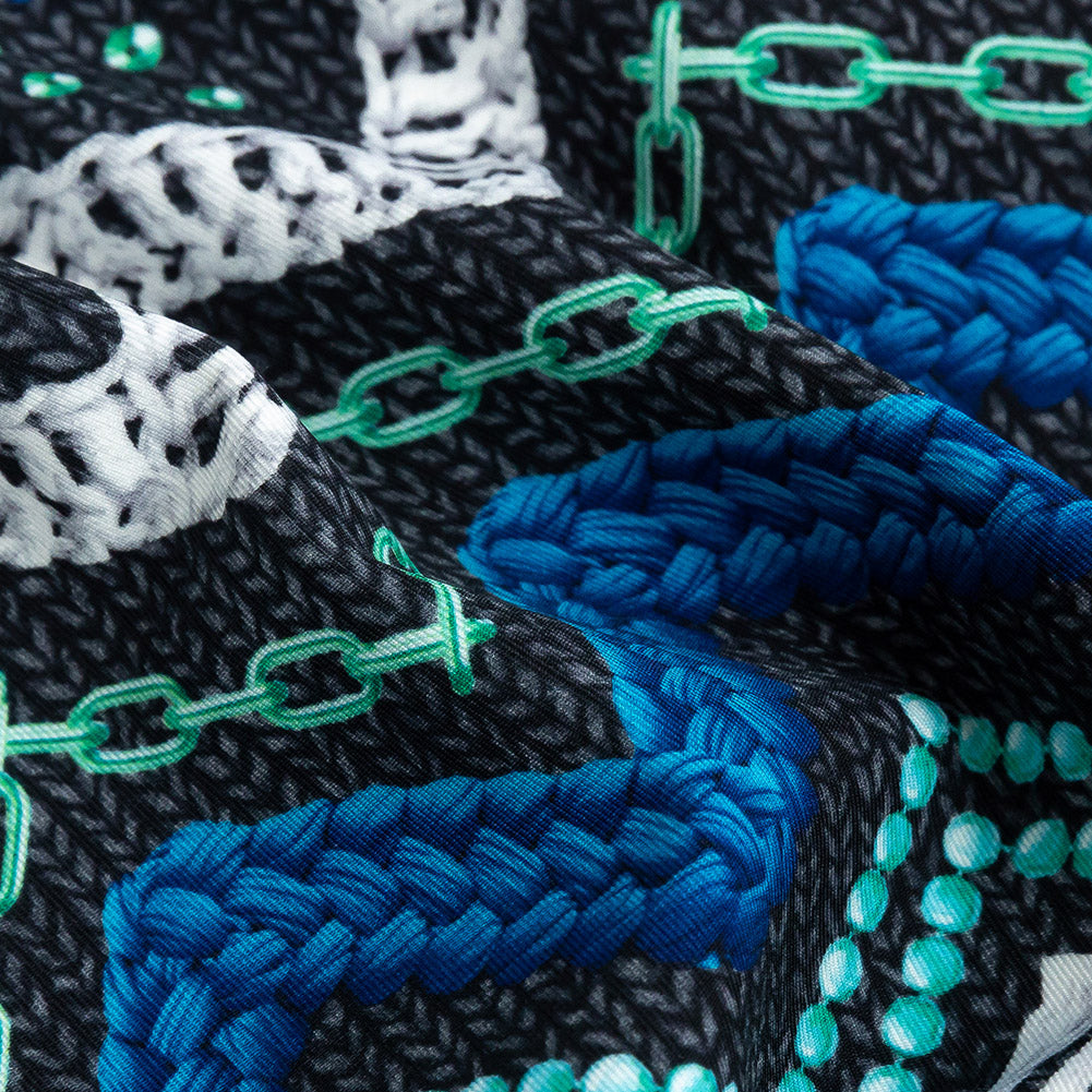 Compression Swimwear Tricot, UV Protective with Aloe Vera Microcapsules - Monaco Blue and Aqua Nautical Ropes - Caye Collection Detail
