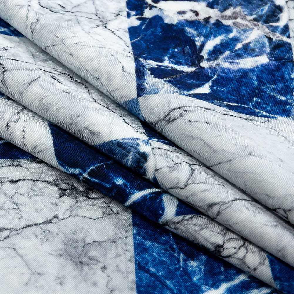 Wedgewood and White Checkered Marble Caye UV Protective Compression Swimwear Tricot with Aloe Vera Microcapsules Folded