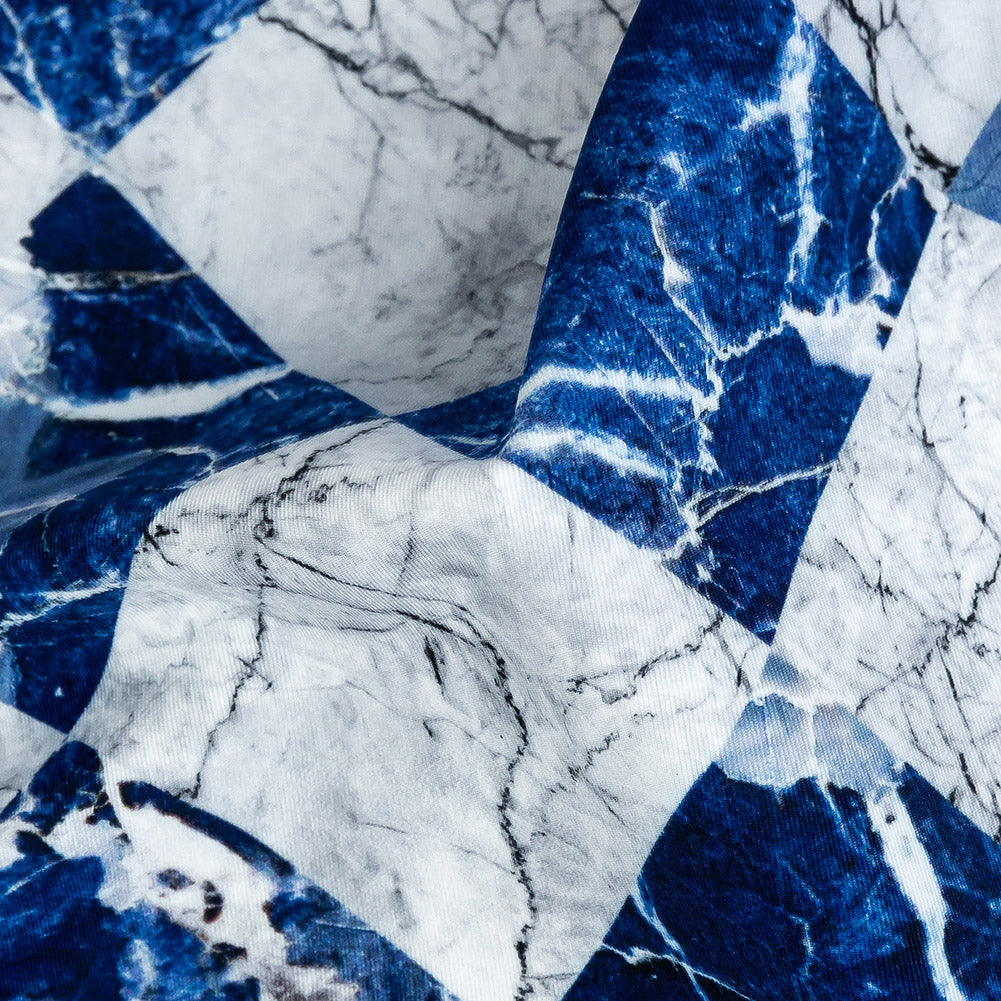 Wedgewood and White Checkered Marble Caye UV Protective Compression Swimwear Tricot with Aloe Vera Microcapsules Detail