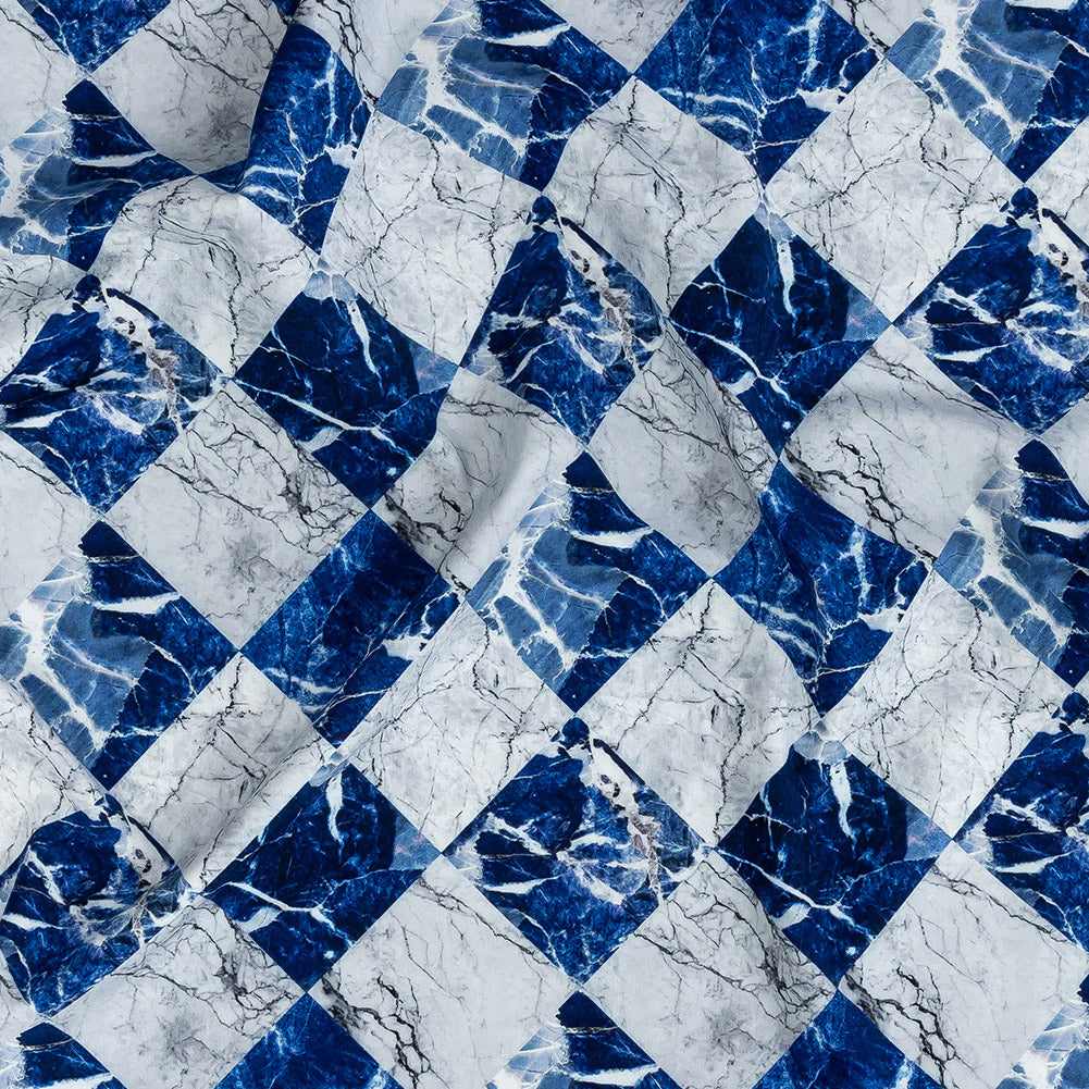 Wedgewood and White Checkered Marble Caye UV Protective Compression Swimwear Tricot with Aloe Vera Microcapsules