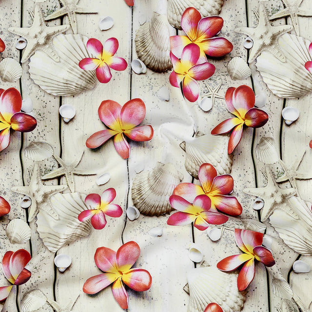 Compression Swimwear Tricot, UV Protective with Aloe Vera Microcapsules - Shells on a Beige Boardwalk - Caye Collection
