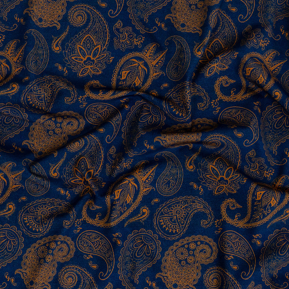 Estate Blue and Gold Paisley Caye UV Protective Compression Swimwear Tricot with Aloe Vera Microcapsules