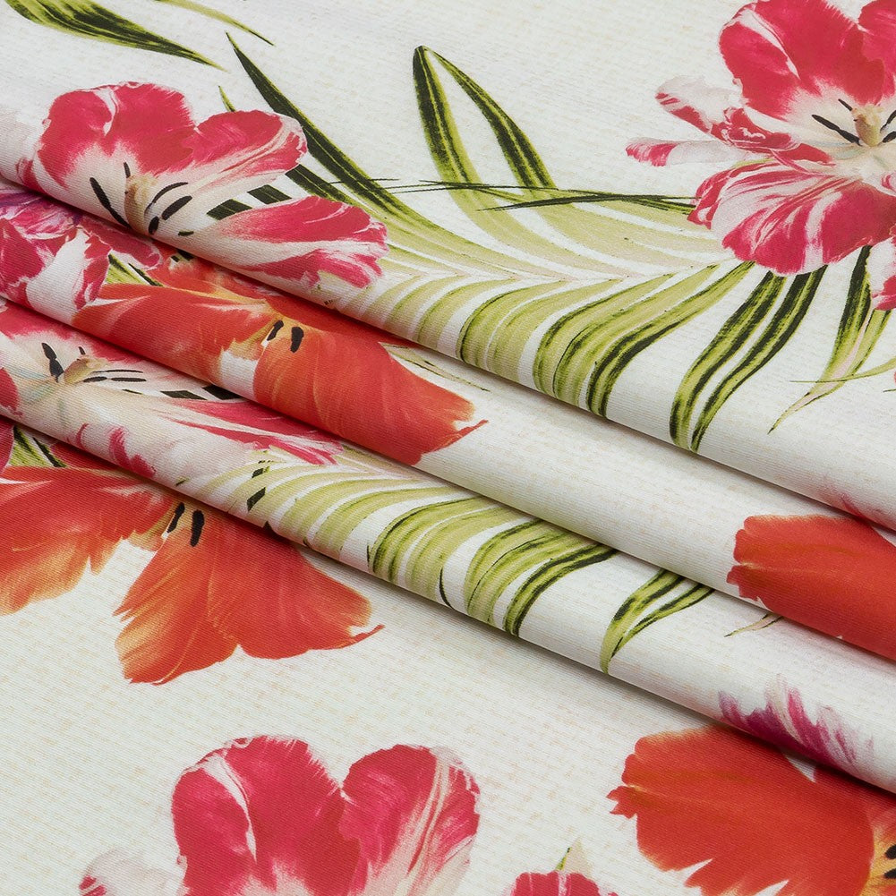 Compression Swimwear Tricot, UV Protective with Aloe Vera Microcapsules - Pink and Orange Tropical Floral - Caye Collection