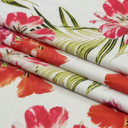 Compression Swimwear Tricot, UV Protective with Aloe Vera Microcapsules - Pink and Orange Tropical Floral - Caye Collection