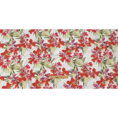 Compression Swimwear Tricot, UV Protective with Aloe Vera Microcapsules - Pink and Orange Tropical Floral - Caye Collection