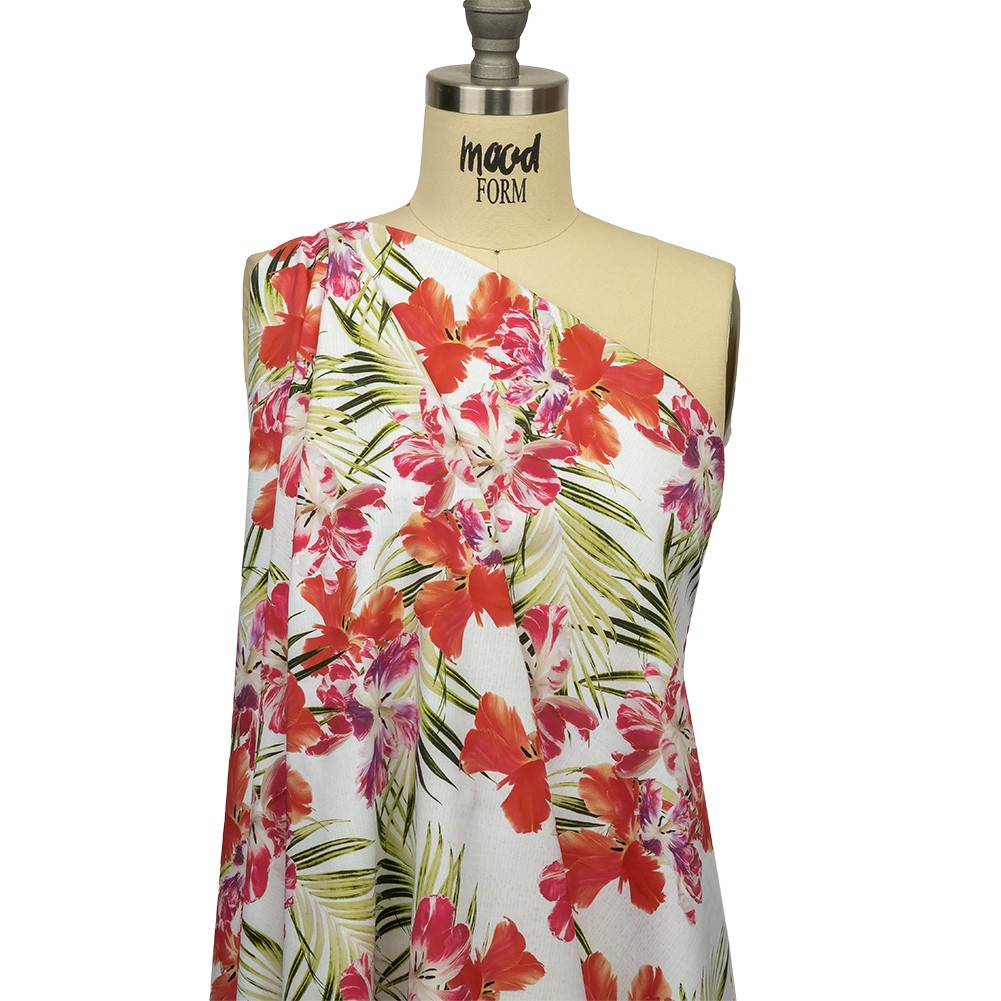 Compression Swimwear Tricot, UV Protective with Aloe Vera Microcapsules - Pink and Orange Tropical Floral - Caye Collection