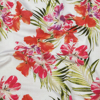 Compression Swimwear Tricot, UV Protective with Aloe Vera Microcapsules - Pink and Orange Tropical Floral - Caye Collection