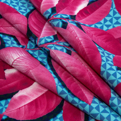 Compression Swimwear Tricot, UV Protective with Aloe Vera Microcapsules - Pink Leaves and Blue Geometric - Caye Collection Folded