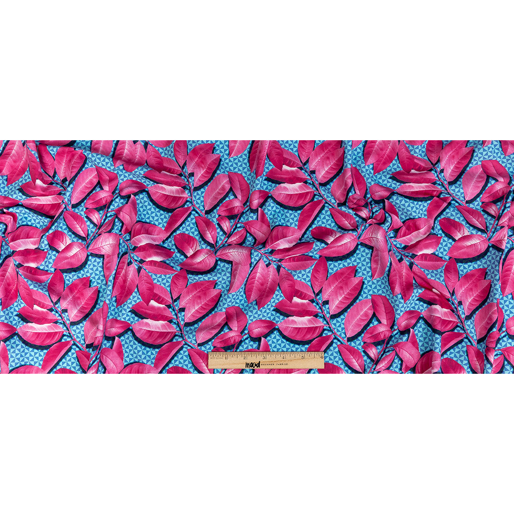 Compression Swimwear Tricot, UV Protective with Aloe Vera Microcapsules - Pink Leaves and Blue Geometric - Caye Collection Full