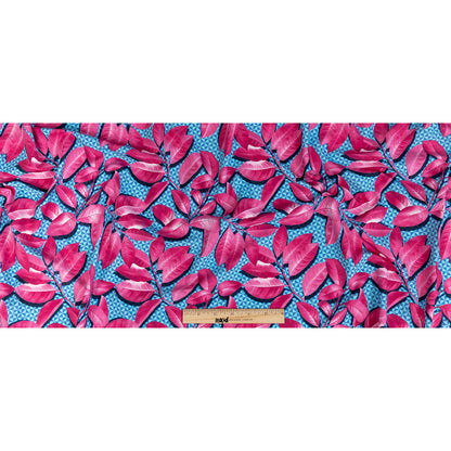 Compression Swimwear Tricot, UV Protective with Aloe Vera Microcapsules - Pink Leaves and Blue Geometric - Caye Collection Full