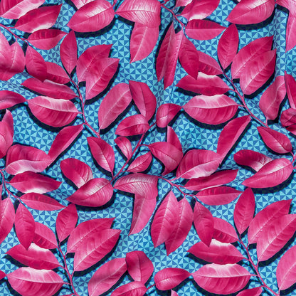 Compression Swimwear Tricot, UV Protective with Aloe Vera Microcapsules - Pink Leaves and Blue Geometric - Caye Collection