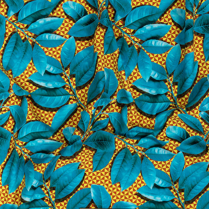 Compression Swimwear Tricot, UV Protective with Aloe Vera Microcapsules - Blue Leaves and Yellow Geometric - Caye Collection