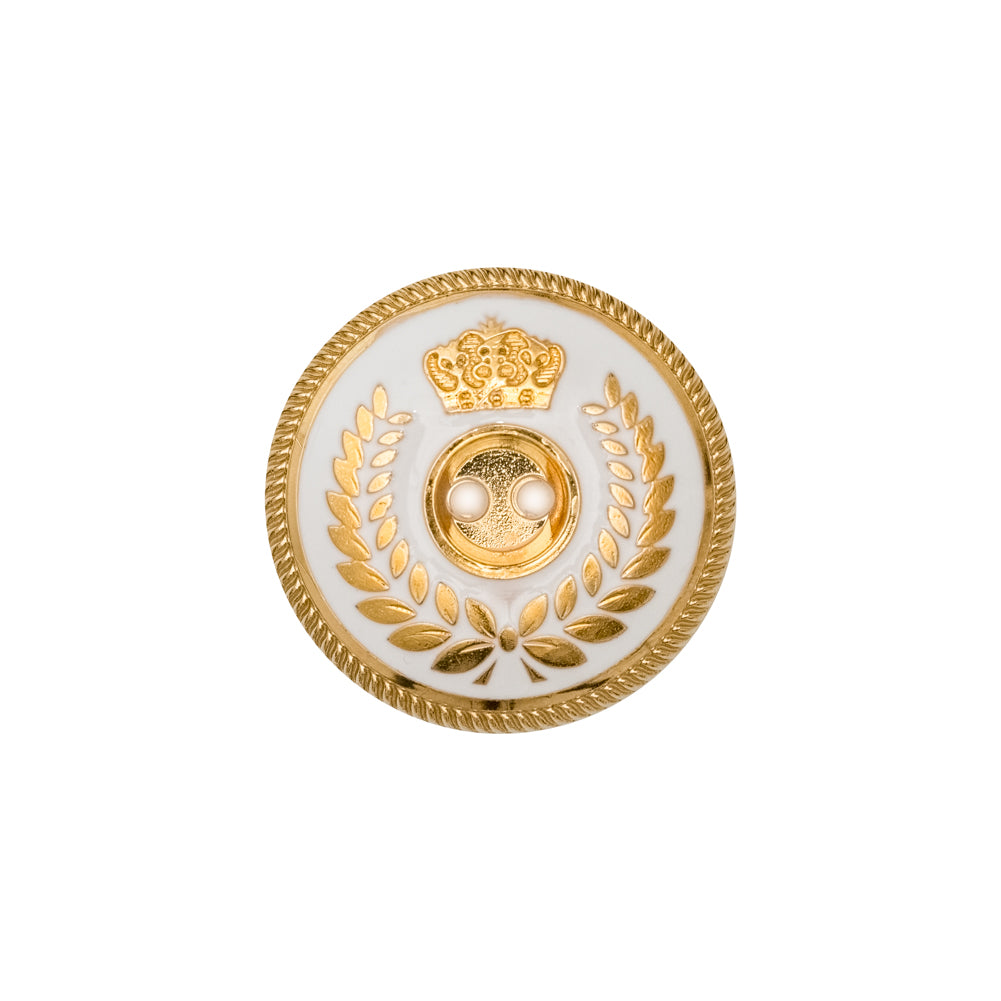 Italian Gold and White 2-Hole Crest Button - 32L/20mm