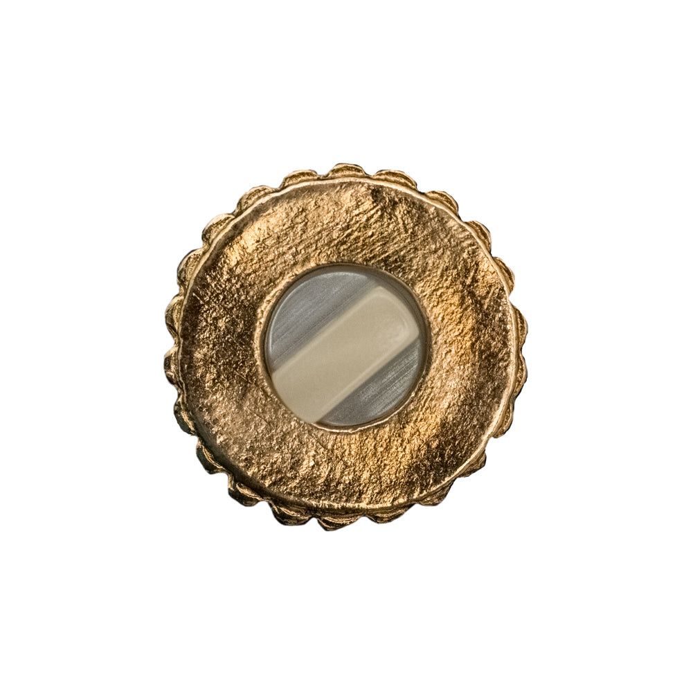 Italian Gold Metal, Crystal Rhinestones and Oatmeal Shell Shank Button - 36L/23mm Detail