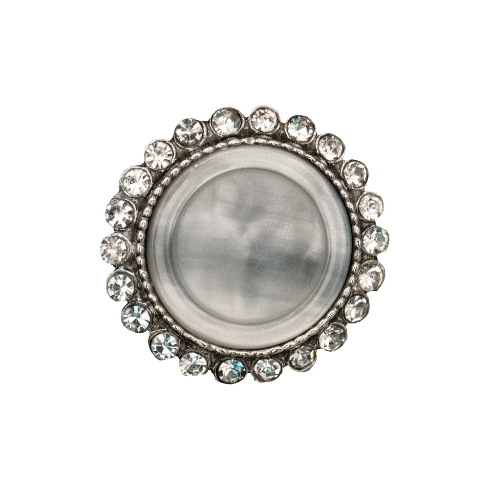 Italian Silver Metal, Crystal Rhinestones and Rabbit Shell Shank Button - 36L/23mm