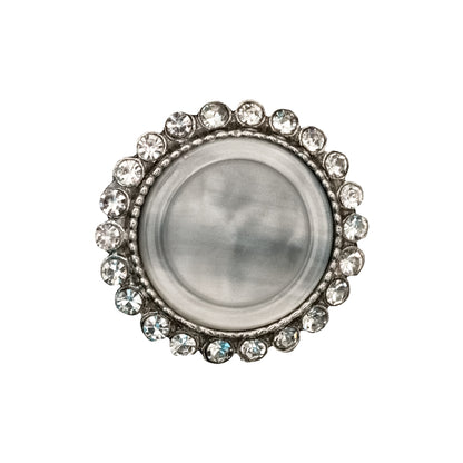 Italian Silver Metal, Crystal Rhinestones and Rabbit Shell Shank Button - 36L/23mm