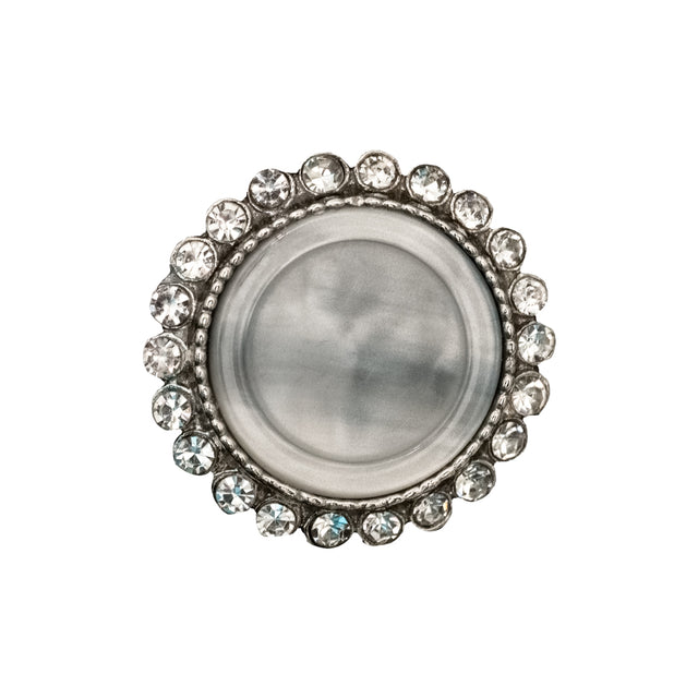 Italian Silver Metal, Crystal Rhinestones and Rabbit Shell Shank Button - 36L/23mm