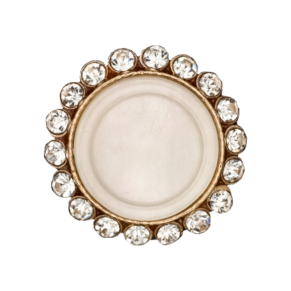 Italian Gold Metal, Crystal Rhinestones and Oatmeal Shell Shank Button - 40L/25.5mm