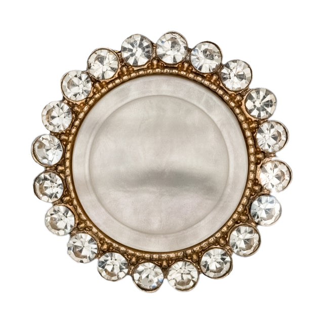 Italian Gold Metal, Crystal Rhinestones and Oatmeal Shell Shank Button - 48L/30.5mm