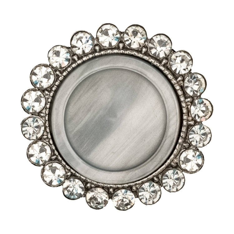 template--25130090922057__main-Italian Silver Metal, Crystal Rhinestones and Rabbit Shell Shank Button - 48L/30.5mm