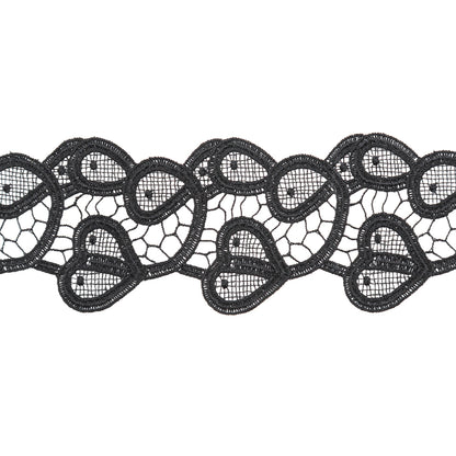 Italian Black Swirling Hearts Venise Lace Trim - 2.625" Detail