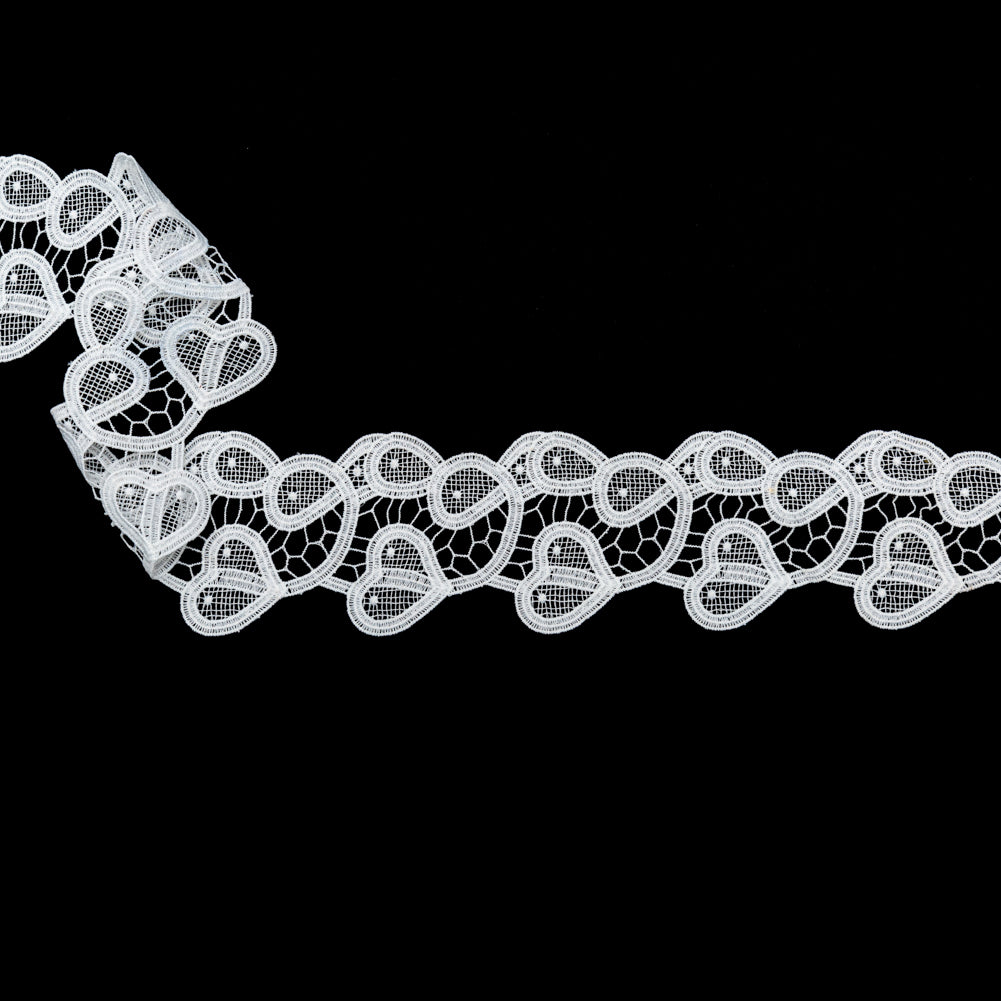 Italian Bright White Swirling Hearts Venise Lace Trim - 2.625"