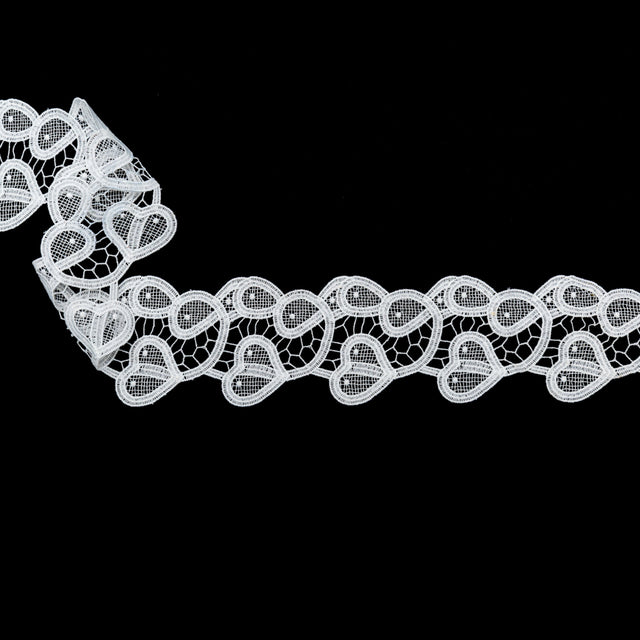 Italian Bright White Swirling Hearts Venise Lace Trim - 2.625"