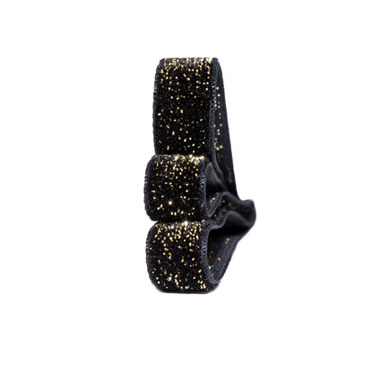 Italian Black and Gold Glitter Velvet Ribbon - 0.375" Detail