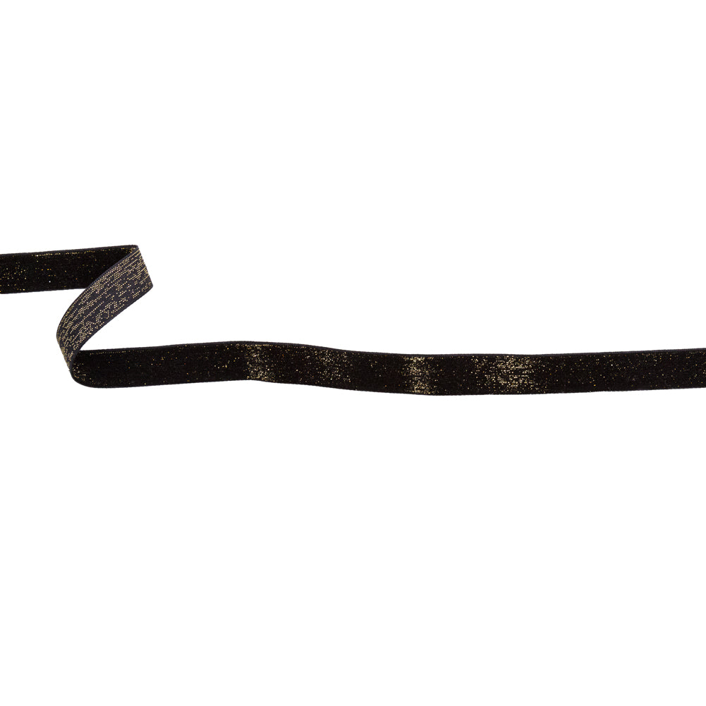 Italian Black and Gold Glitter Velvet Ribbon - 0.625"