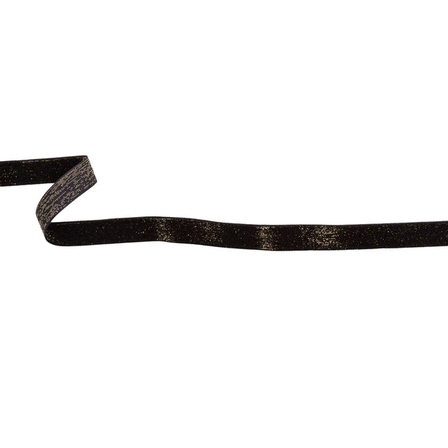 Italian Black and Gold Glitter Velvet Ribbon - 0.625"