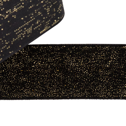 Italian Black and Gold Glitter Velvet Ribbon - 1" Detail