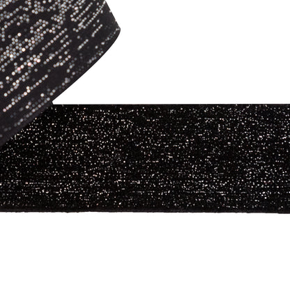 Italian Black and Silver Glitter Velvet Ribbon - 1" Detail