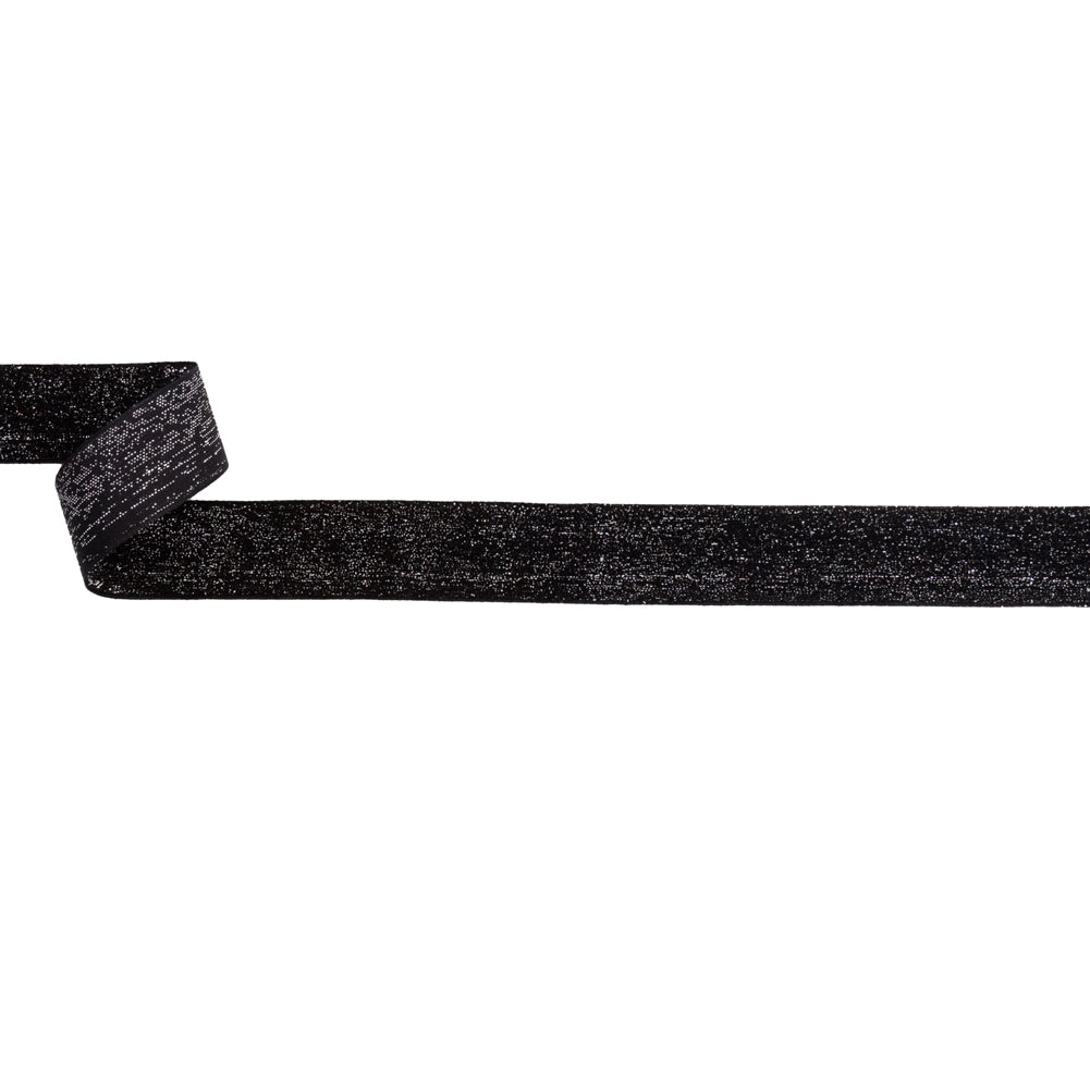 Italian Black and Silver Glitter Velvet Ribbon - 1"
