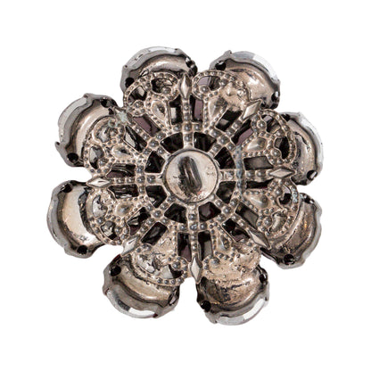 Italian Red, Black and Gunmetal Floral Rhinestone Button - 48L/30.5mm Detail