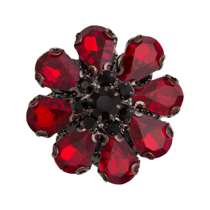 Italian Red, Black and Gunmetal Floral Rhinestone Button - 48L/30.5mm