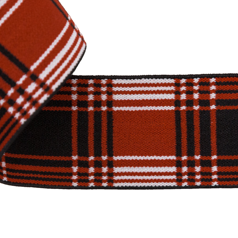 Italian Red, Black and White Plaid Elastic Trim - 1.5" Detail