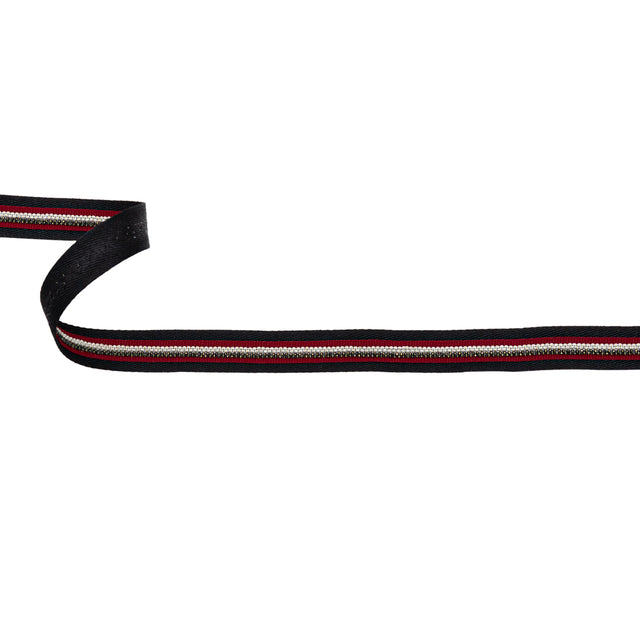 Italian Black Twill Tape with Central Red Grosgrain Ribbon and Metallic Metal Ball Chains