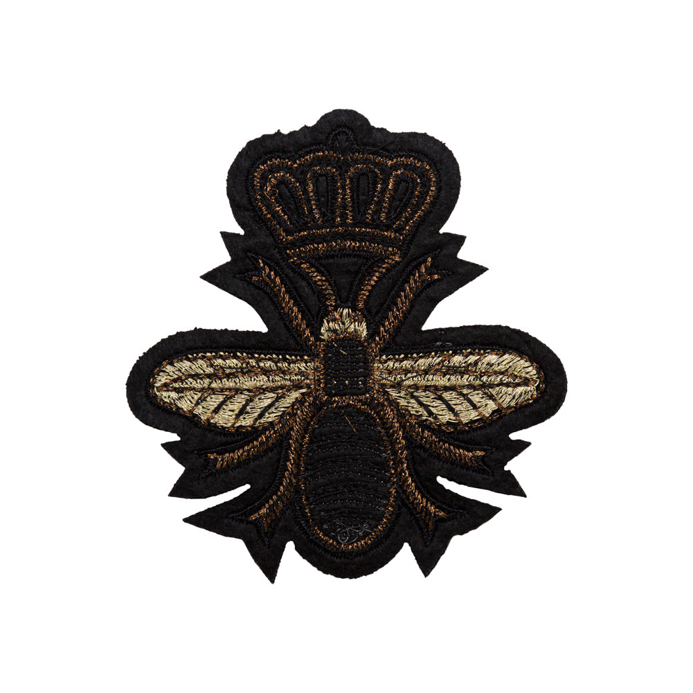 Italian Black and Metallic Gold Beaded Bee Applique - 3.75" x 3.625" Detail